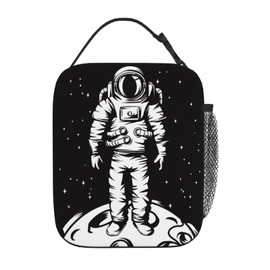 DORKEIXIA Astronaut On Moon Cosmonaut Outer Space Lunch Box Lunch Bag For Women Adults Men - Insulated Reusable Cute Lunch Bag With Large Capacity - Cooler Lunch Container For Work/Travel/Office
