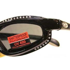 CurvZ 02-18 Women's Sunglasses - Small Frame for Smaller Women - Padded Foam Motorcycle Riding Eyewear - 38 Rhinestones