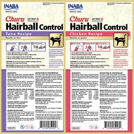 INABA Churu for Cats, Functional, Creamy Lickable Purée Cat Treat for Hairball Control, 0.5 Ounces Each, 24 Tubes (4 per Pack), 2 Flavor Tuna and Chicken Variety Pack