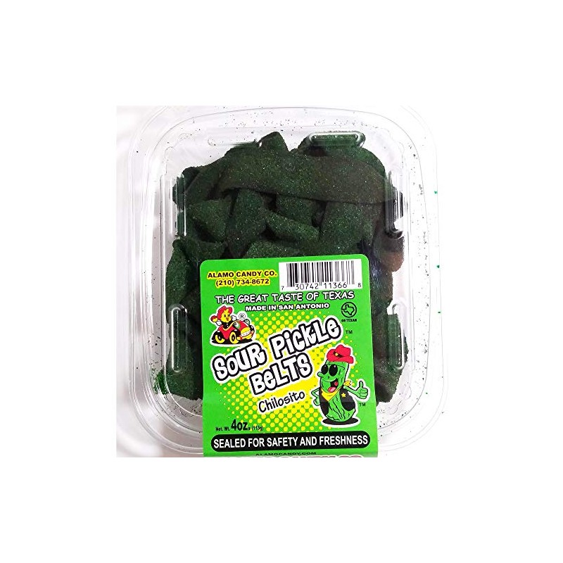 Alamo Candy Sour Pickle Belts Chilosito, 1 Count (Sour Candy)