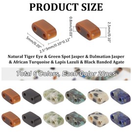 PH PandaHall 120pcs Half Tila Beads 6 Styles Natural Gemstone Beads 2-Hole Flat Spacer Beads Rectangle Loose Beads Charms Multi-Strand Linking Connectors for Bracelets Necklace Jewelry Making