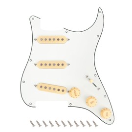 Banworks 3Ply Loaded SSS Pickguard Vintage F '60s Tones Prewired Strat Pickguard with Staggered Alnico 5 SSS Single Coil Pickups for Fender Stratocaster Style Electric Guitars JT/HBZC-01 Vintage White