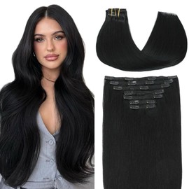 VINBAO Black Clip in Extensions Human Hair 160g 22inch 7pcs Ultra Thick for Thin Hair Jet Black Real Human Hair Clip in Double Weft Invisible Hair Extensions (7C#1-22Inch)