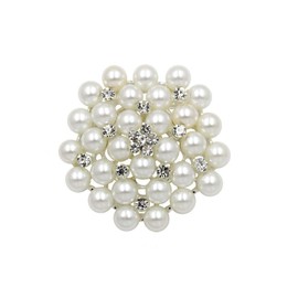 COLORFUL BLING Elegant Imitation Pearl Floral Crystal Brooch Pin for Wedding Bridal Fashion Jewelry-Silver