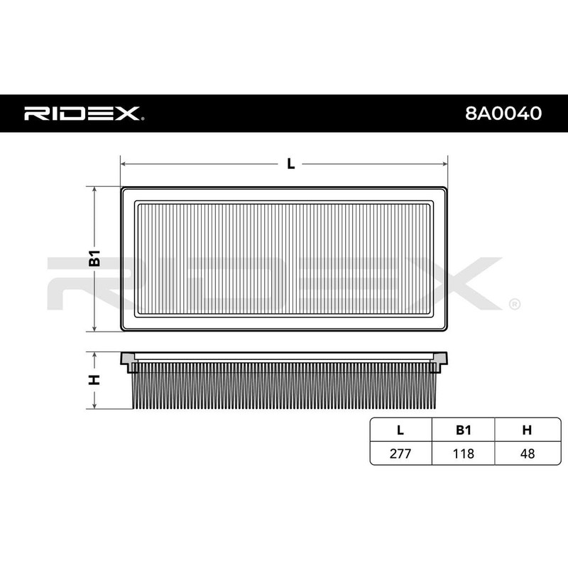 RIDEX 8A0040 Motor Air Filter Rectangular Filter Insert, Recirculation Filter