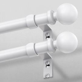 2 Pack White Curtain Rods for Windows 48 to 84 Inch, Adjustable Heavy Duty 1 Inch Diameter Decorative Curtain Rod with Round Finials, Modern Easy Install Extendable Metal Drapery Pole Set