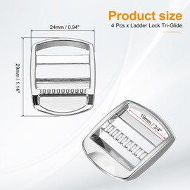 PATIKIL Ladder Lock Buckle Slider 20mm, 4 Pack Zinc Alloy Adjustable Webbing Strap Release Buckles Belt Tri-Glide for Backpack Sewing DIY, Silver