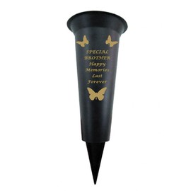 In Loving Memory Verse Graveside Memorial Grave Spiked Flower Vase (Brother, Black & Gold)