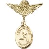 Gold Filled Baby Badge with St. Sebastian/Track & Field Charm