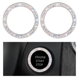 JUSTTOP 2PCS Car Bling Crystal Rhinestone Engine Start Ring Decals, Auto Start Engine Sparkling Key Ignition Knob Sticker, Push Start Button Cover Crystal Bling Ring Emblem Decor (Double, AB)