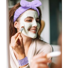 BluOcnMkt 16Pcs Skincare Headhands Wristbands Hair Ties Set for Women Washing Face Hair Claw Clip Spa Makeup Hairband for Women Purple