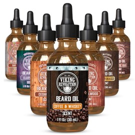 Viking Revolution-Aceite para barba de café y whisky para hombres - Aceite natural para barba para hombres con aceite de argán y aceite de jojoba - Suavizante, fortalece e hidrata la barba - Acondicio