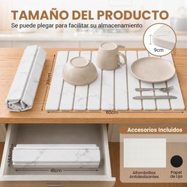 Alfombrilla de Secado de Piedra de Diatomeas, 60x39cm (Mármol Gris) Tapete de Secado de Platos Plegable, Secado Rápido, Tapete de Piedra Diatomeas para Cocina para Platos Tazas Botellas