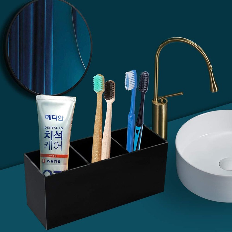 Weiai Black Makeup Brush Holder Organiser, 3 Slot Acrylic Cosmetics