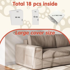 Secopad 18 Pcs Large Cat Scratch Furniture Protector, Transparent Couch Protector from Cat Claws, Single-Sided Self Adhesive Anti Pet Deterrent Sofa Cover, 14in