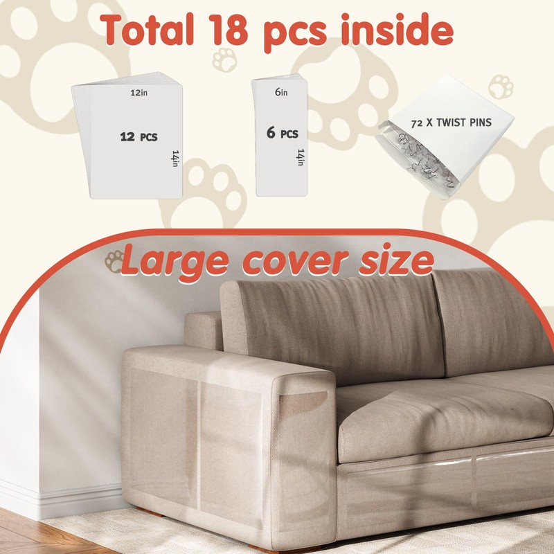 Secopad 18 Pcs Large Cat Scratch Furniture Protector, Transparent Couch