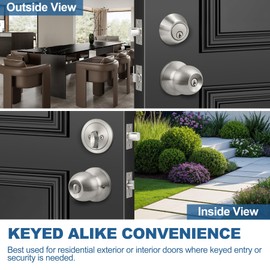 BESTTEN 3 Pack Keyed Alike Exterior Door Knobs and Single Cylinder Deadbolts Combo Set, Satin Nickel Entry Door Knobs with Locks and Keys for Entrance and Front Door