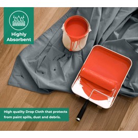 Avalon Home Canvas Drop Cloth for Painting 4x15 feet Pack of 1-8oz Painters Drop Cloths for Painting - All Purpose Canvas Tarps for Floor & Furniture Protection - Recycled Cotton Fabric