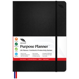 Purpose Planner B5 Undated Monthly Weekly Daily Productivity Journal 2024 Life Health Goal Setting Business Tool for Professionals Moms Academic Student Organizer Notebook (7.5”x9.8” Black Softcover)