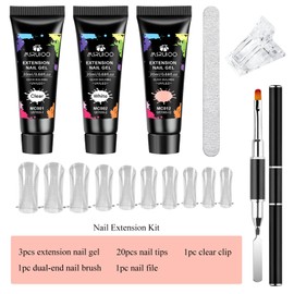 Poly Nail Gel Kit, 7PCS Clear White Pink Builder Nail Starter Kit De Polygel Para Uñas Completo with Dual Nail forms, Nail Clips for Polygel