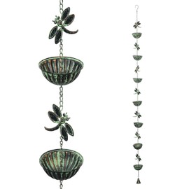 Alpine Corporation QES142HH Metal Hanging Dragonfly Chain Rain Catcher, Stylish Décor for Garden, Patio, & Lawn, 74" H
