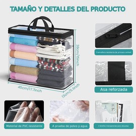 HASTHIP® 5PCS Bolsas de Almacenamiento Bajo la Cama, Organizadores Transparentes con Cremallera para Ropa, Zapatos, Juguetes, Mantas y Sábanas, 45x38x