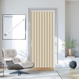 AJAZZ Accordion Doors Interior Invisible Folding Door Magnetic Door Curtain Room Divider for Bedroom Living Room Doorway Curtains Sets Included Rod (1 Pack, 43W x 78 L, Cream White)