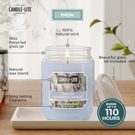 Candle-lite Scented Candles, Fresh Lavender Breeze Fragrance, One 18 oz. Single-Wick Aromatherapy Candle with 110 Hours of Burn Time, Light Purple Color (Individual Box)