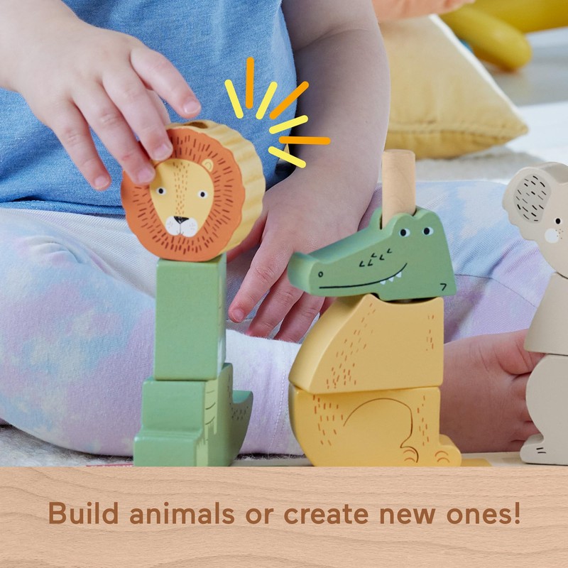 Fisher-Price Wood Baby Toy Stack & Sort Animals, 10 Wooden