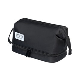 perfeclan Makeup Bag Travel Toiletry Bag Zipper Handbag Water Resistant Outdoor Wash Bag Large Dry Wet Separate Cosmetic Organizer Bag, Black