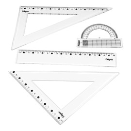 Filipov - Geometry Set 4-Piece Drawing Set Triangle 60°/200, Triangle 45°/220, Ruler 20 cm and Protractor/Transparent