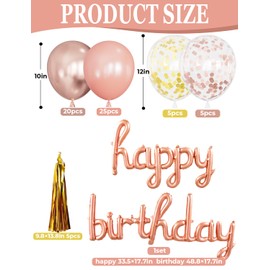 Rose Gold Happy Birthday Decorations for Women and Girls – Rose Gold Balloons, Happy Birthday Banner, Foil Crown Love Balloons with Fringe Curtain for Birthday Party Supplies