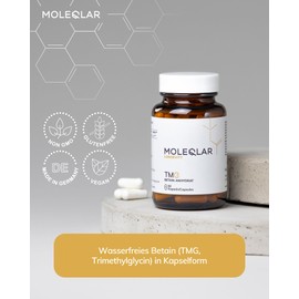 MoleQlar MoleQlar TMG Betain Kapseln - 60 vegane Premium TMG-Kapseln - 500mg wasserfreies Betain (Trimethylglycin) pro Kapsel - hochrein - Betain anhydrous - Made in Europe