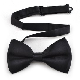 TOPTIE Mens Formal Tuxedo Solid Color Satin Bow Tie Classic Pre-Tied Bow Tie-Black-1 pack