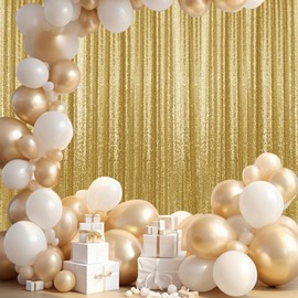 2×8FT-4PCS Gold Sequin Backdrop Curtains Panels, Photography Backdrop Glitter Curtains Fabric Background for Christmas Wedding Party Decor