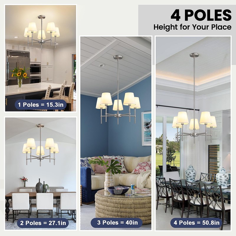 RUIYEY Dining Room Chandeliers Light - 5-Light Brushed Nickel Modern