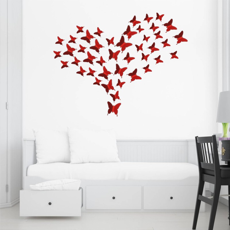 Glitter 3D Butterfly Wall Stickers (36 pcs)– Red Sparkle Butterfly