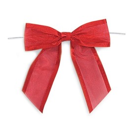 Pack of 12, Solid Red Pre-Tied Sheer Bows Organza w/Satin Edge 1.5" Ribbon Perfect for Christmas & Valentine's Day, Quick & Easy to Use