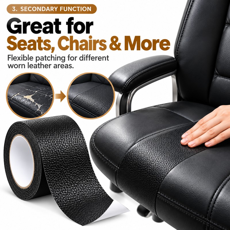 5m Self-Adhesive Leather Repair Tape – Black Furniture & Sofa