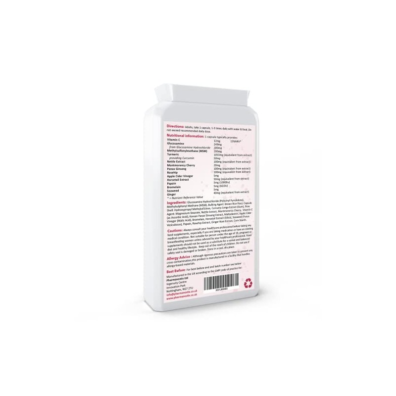 Vegan Glucosamine Plus 120 Capsules - with MSM, Sour Cherry,