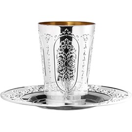 Premium Regal Disposable Passover Kiddush Cups with Trays, 5.5oz (5 Count) | Elegant Silver-Colored Bechers | Heavy Weight | Perfect for Seder Table & Sabbath Getaways