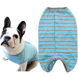 KUVEELA Pet Dog Clothing, Postoperative Wear, French Bulldog Pug, Alternative to Elizabeth Collar, Male and Female, Castration, Contraception, Weaning, Wound Protection (Gray Stripe L)