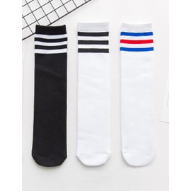 TOCONFFON Knee High Tube Socks for Boys, Girls, Baby, Toddler & Child 3,4 Pairs, Black&white&white 3 Pairs, 4-8 Years