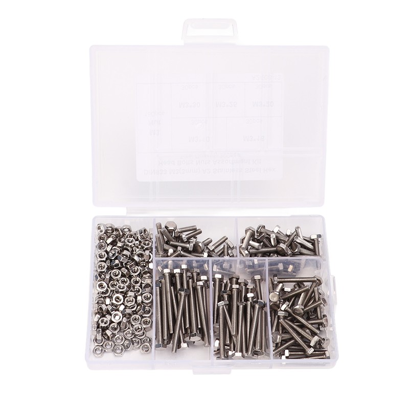 300Pcs M3 Hex Screws Nuts Set with Storage Box Uniform