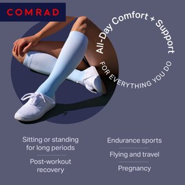 Comrad Nylon Knee High Socks - 15-20mmHg Graduated Compression Socks, (Medium, Heather/White) - Soft & Breathable Support Socks for Men, Pregnant Women, Nurses, Home, Work, & Travel