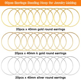 60pcs Earrings Beading Hoop for Jewelry Making,Round Earrings Findings Beading Hoop Earrings Earring Circle Connectors for DIY Craft Jewelry Making,Earring Necklace(40mm,3 Colors)