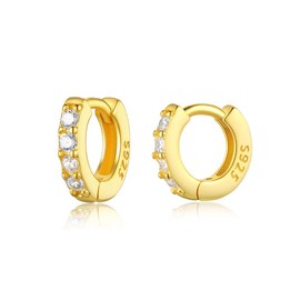 Lansora Cubic Zirconia Pave Cz Hoop Earrings Huggie Tiny Mini Small for Cartilage Sterling Silver Gold Plated 11mm 9mm 8mm 7mm Hoop Earrings, Cubic Zirconia, Cubic Zirconia