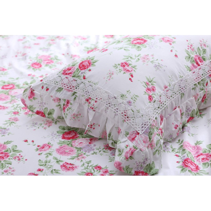 Meaning4 2-Pack Rose Floral Pillow Covers with Ruffle and Lace