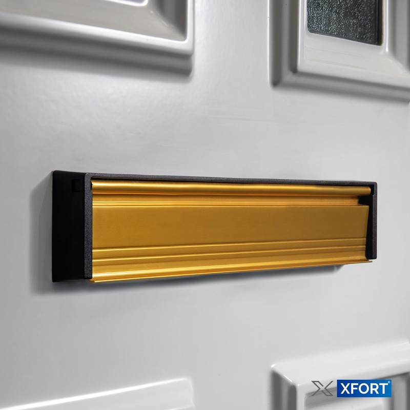 Xfort MailPlate Slimline 12" Letterplate Satin Brass, Premium Draught Proof