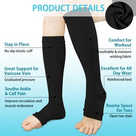 ACWOO Calze a Compressione per Donne e Uomo, 2 Paia Elastici Compressione Graduata Forte a Punta Aperta per Sportive, Corsa, Giri in Bici, Gravidanza, Viaggi in Aereo, 15-20 mmHg